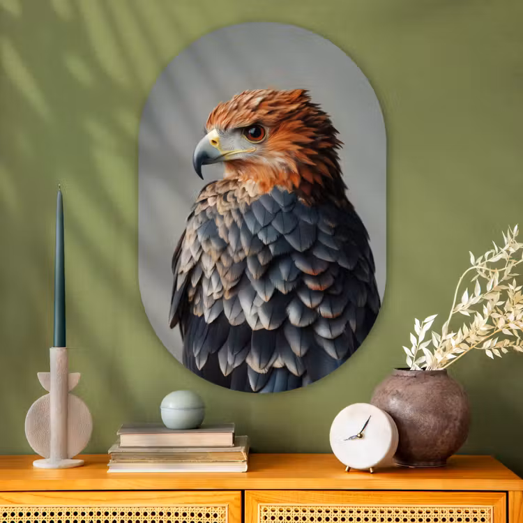 Vogel - Realistisch - Veren - Bruin Wandcirkel Ovaal Glas middel -sfeer2