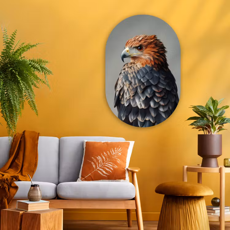 Vogel - Realistisch - Veren - Bruin Wandcirkel Ovaal Glas middel -sfeer4
