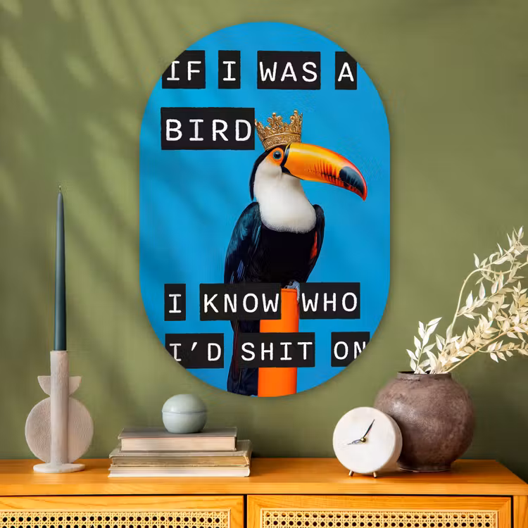 Vogel - Toekan - Blauw - Quotes Wandcirkel Ovaal Glas middel -sfeer2