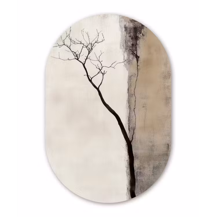 Wabi sabi - Plant - Beige Wandcirkel Ovaal Glas middel -3d