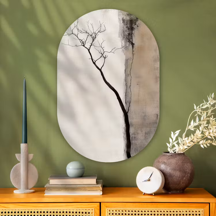 Wabi sabi - Plant - Beige Wandcirkel Ovaal Glas middel -sfeer2