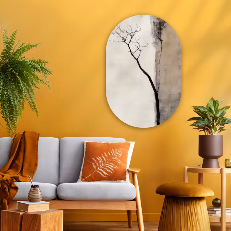 Wabi sabi - Plant - Beige Wandcirkel Ovaal Glas middel -sfeer4
