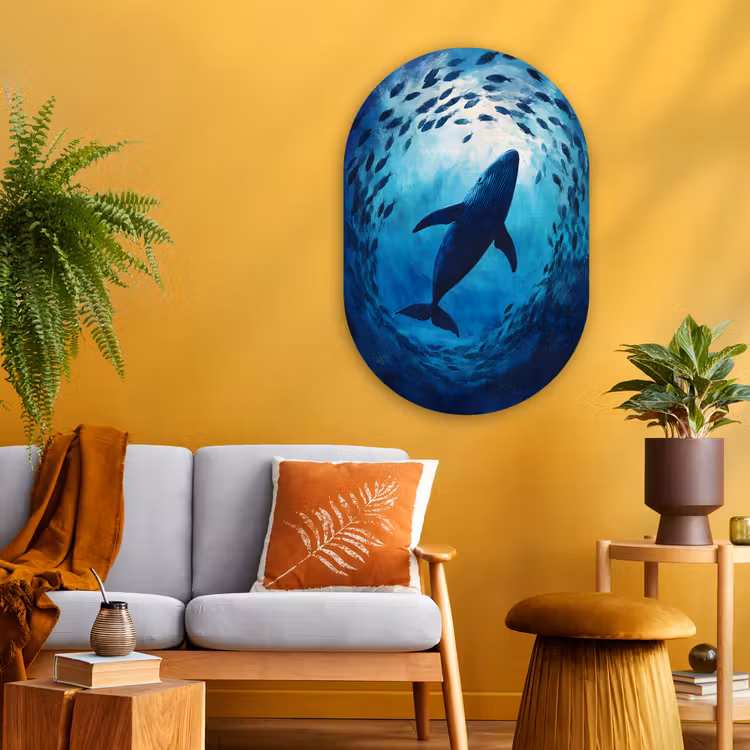Walvis - Vissen - Donkerblauw Wandcirkel Ovaal Glas middel -sfeer4