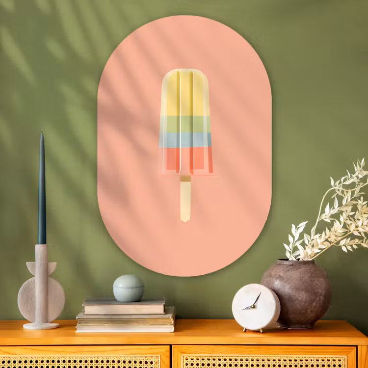 Waterijsje - Pasteltinten - Minimalistisch Wandcirkel Ovaal Glas middel -sfeer2