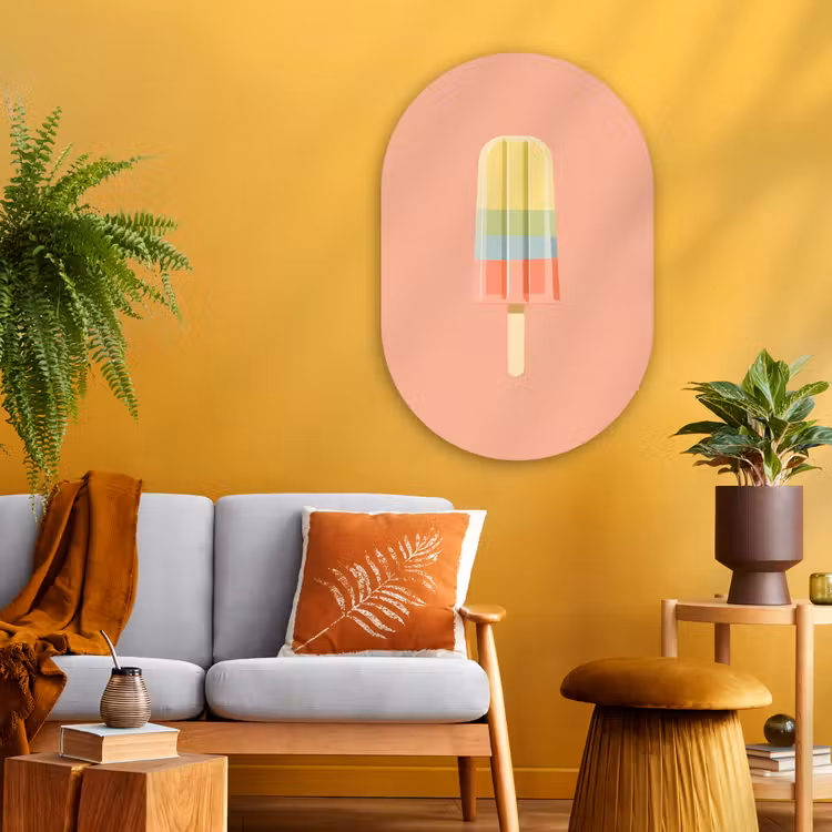 Waterijsje - Pasteltinten - Minimalistisch Wandcirkel Ovaal Glas middel -sfeer4