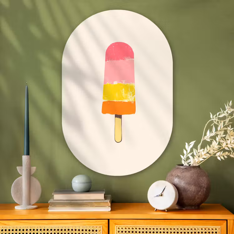 Waterijsje - Retro - Stokje - Roze Wandcirkel Ovaal Glas middel -sfeer2