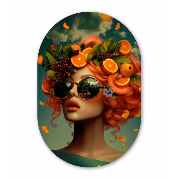 Vrouw - Sinaasappel - Bessen - Oranje Wandcirkel Ovaal Glas middel -3d