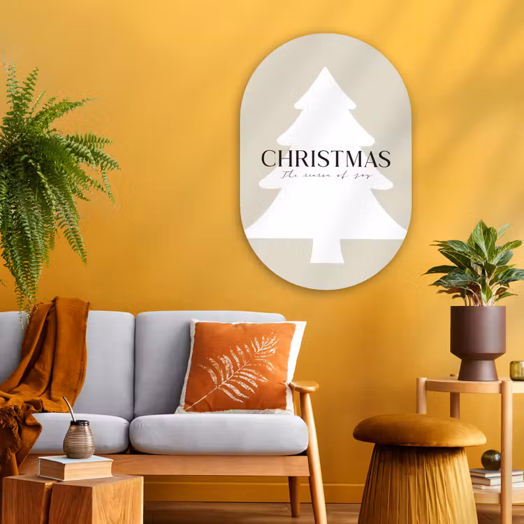 Kerstboom - Japandi - Christmas - Beige Wandcirkel Ovaal Glas middel -sfeer4
