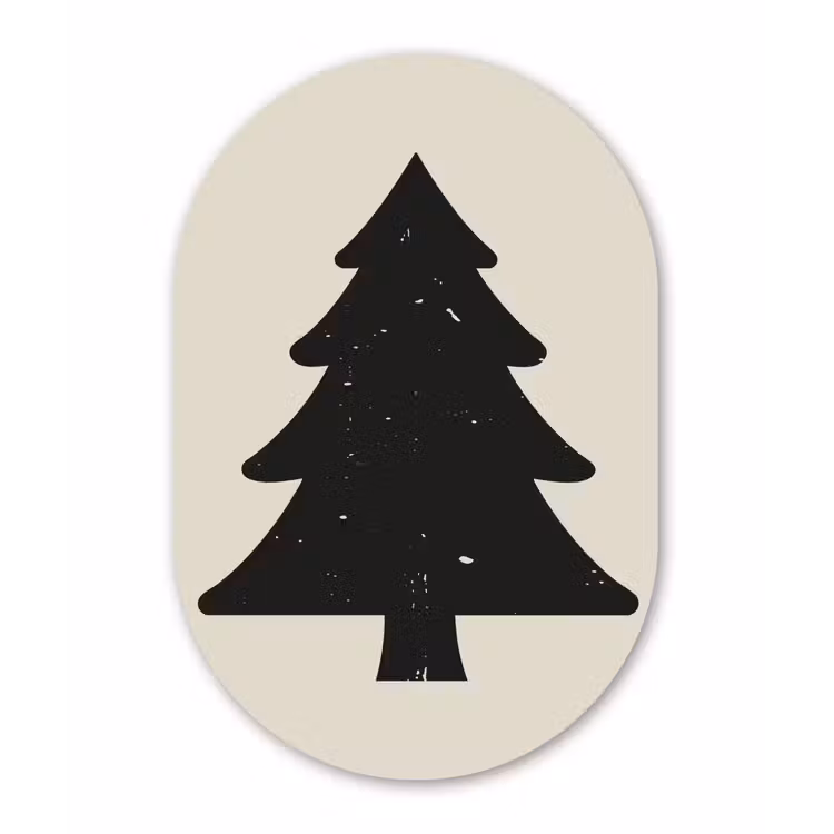 Kerstboom - Zwarte kerstboom - Boom - Japandi Wandcirkel Ovaal Glas middel -3d