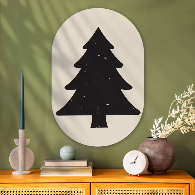 Kerstboom - Zwarte kerstboom - Boom - Japandi Wandcirkel Ovaal Glas middel -sfeer2