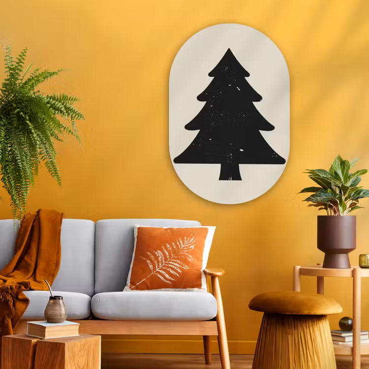 Kerstboom - Zwarte kerstboom - Boom - Japandi Wandcirkel Ovaal Glas middel -sfeer4