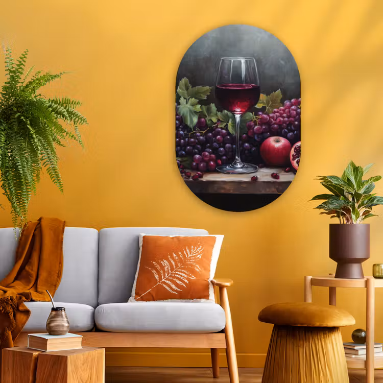 Wijn - Fruit - Stilleven Wandcirkel Ovaal Glas middel -sfeer4