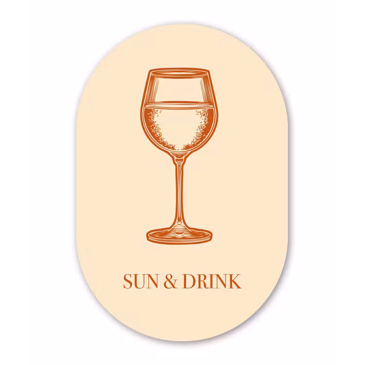 Wijn - Zomer - Quote - Oranje Wandcirkel Ovaal Glas middel -3d