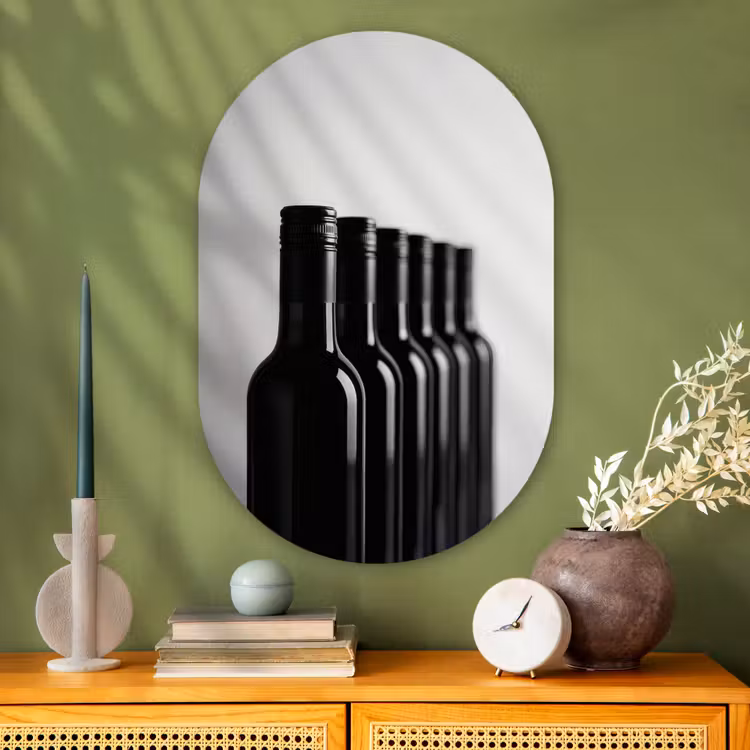 Wijnflessen - Zwart - Minimalistisch Wandcirkel Ovaal Glas middel -sfeer2