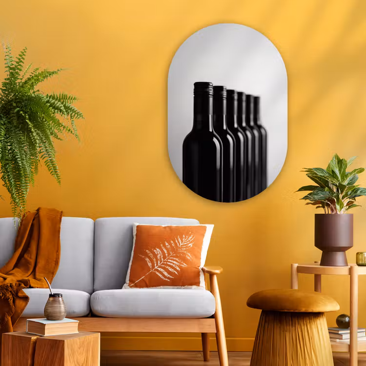 Wijnflessen - Zwart - Minimalistisch Wandcirkel Ovaal Glas middel -sfeer4