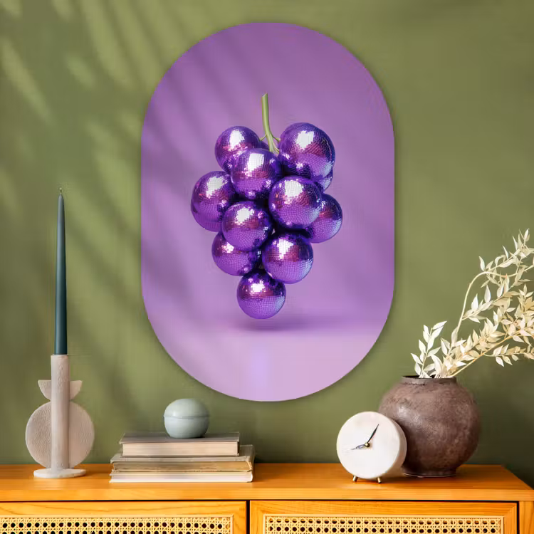 Druif - Disco - Glitter - Paars Wandcirkel Ovaal Glas middel -sfeer2