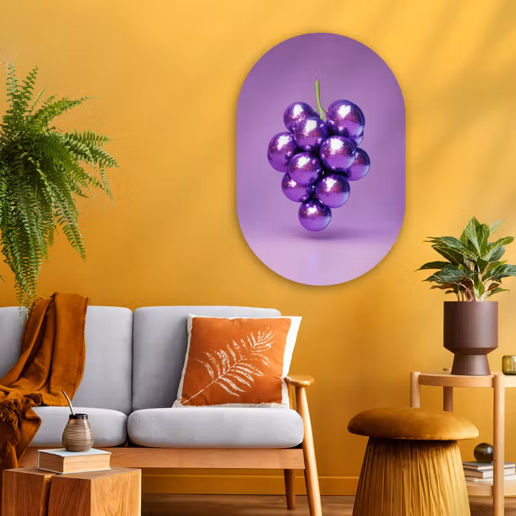 Druif - Disco - Glitter - Paars Wandcirkel Ovaal Glas middel -sfeer4