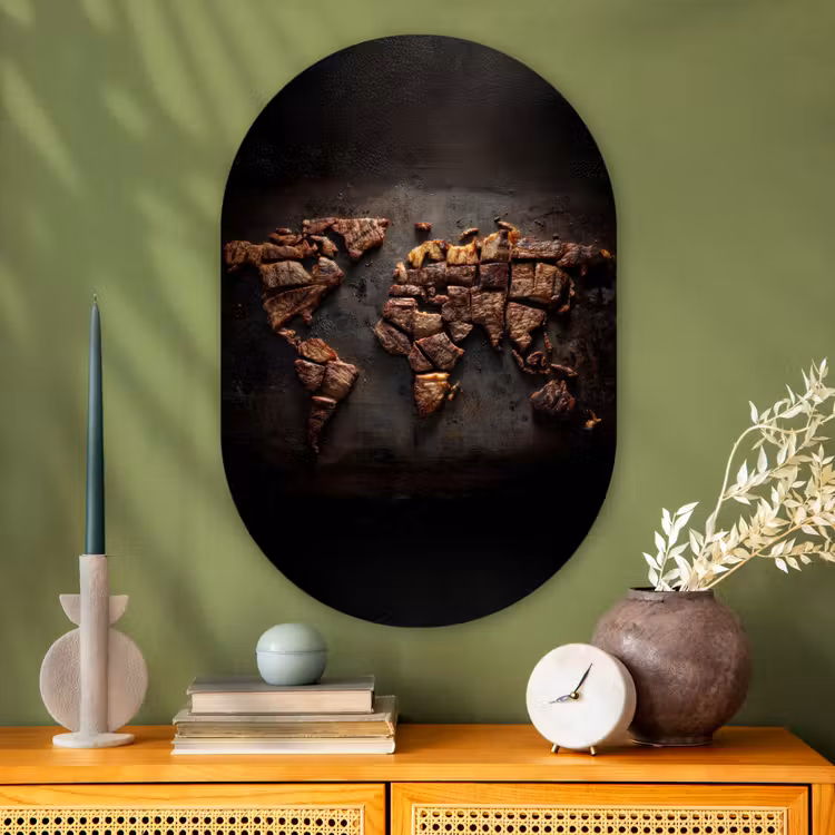 Wereldkaart - Gegrild vlees Wandcirkel Ovaal Glas middel -sfeer2