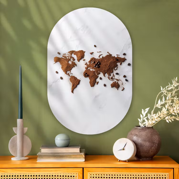 Wereldkaart - Koffie - Marmer Wandcirkel Ovaal Glas middel -sfeer2