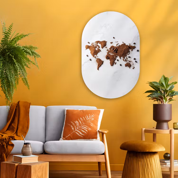 Wereldkaart - Koffie - Marmer Wandcirkel Ovaal Glas middel -sfeer4