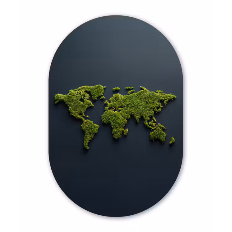 Wereldkaart - Mos -Levendig effect Wandcirkel Ovaal Glas middel -3d