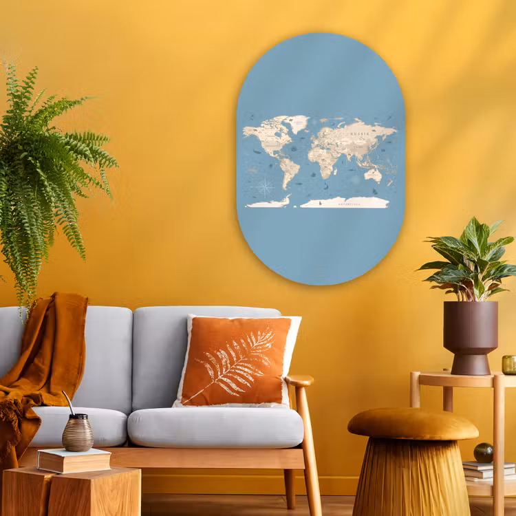 Wereldkaart - Oceaan - Realistisch - Blauw Wandcirkel Ovaal Glas middel -sfeer4