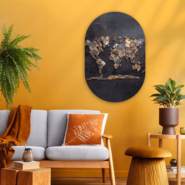 Wereldkaart - Stenen - Realistisch Wandcirkel Ovaal Glas middel -sfeer4