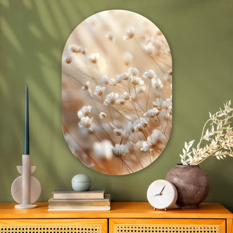 Wilde - Bloemen - Wit Wandcirkel Ovaal Glas middel -sfeer2