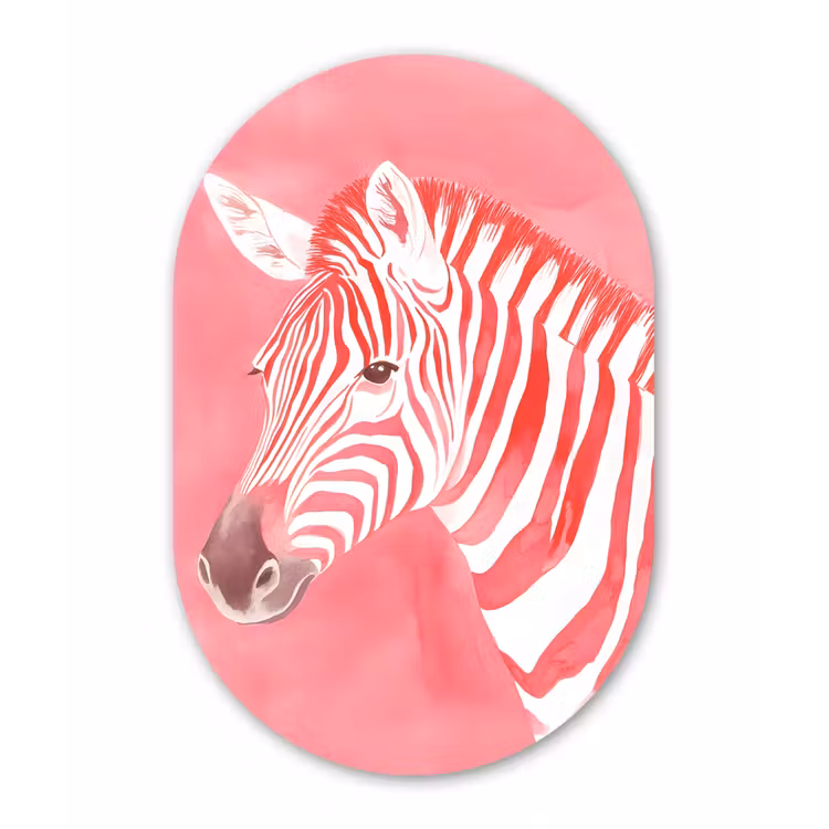 Zebra - Pink - Verf Wandcirkel Ovaal Glas middel -3d