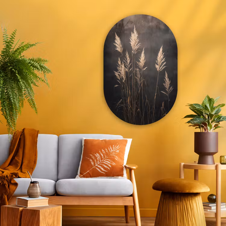 Siergras - Pluimen - Verlichting - Zwart Wandcirkel Ovaal Glas middel -sfeer4