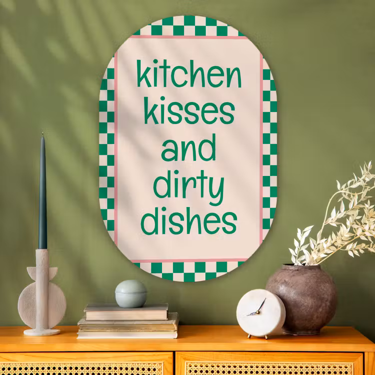 Quote - Groen - Geblokt - Keuken Wandcirkel Ovaal Glas middel -sfeer2
