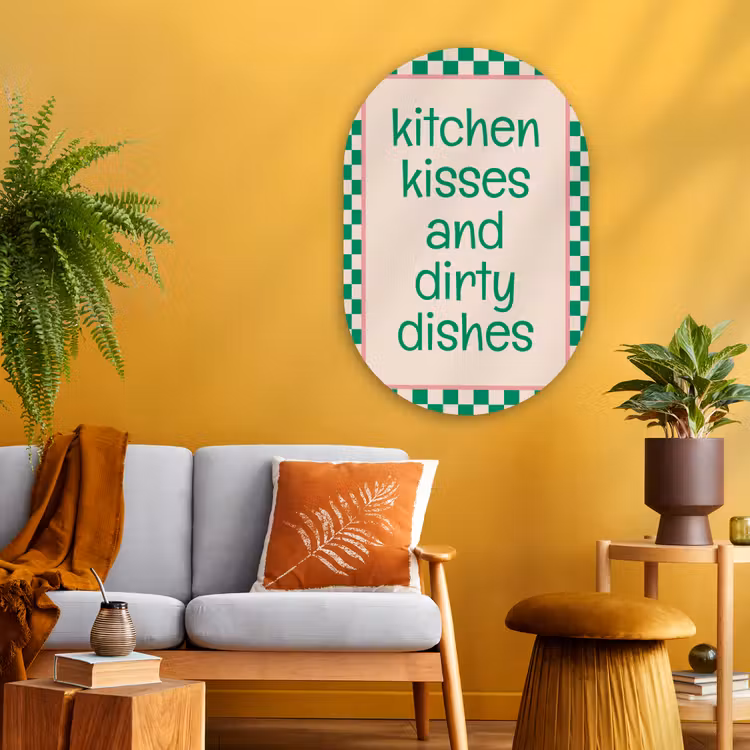 Quote - Groen - Geblokt - Keuken Wandcirkel Ovaal Glas middel -sfeer4