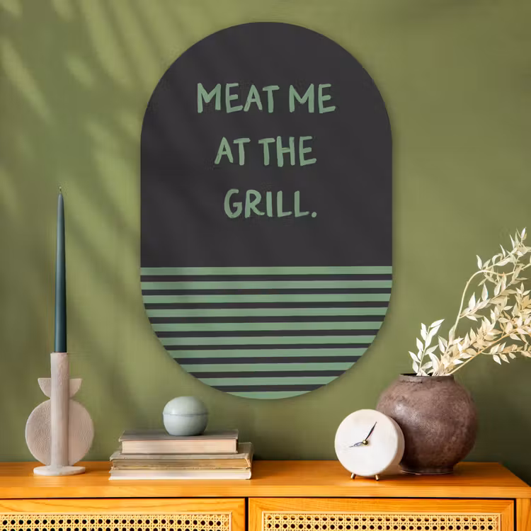 Quote - Groen - Grill - Zomer Wandcirkel Ovaal Glas middel -sfeer2