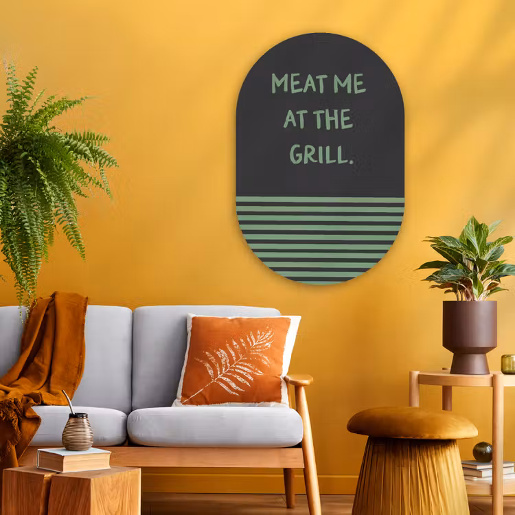 Quote - Groen - Grill - Zomer Wandcirkel Ovaal Glas middel -sfeer4