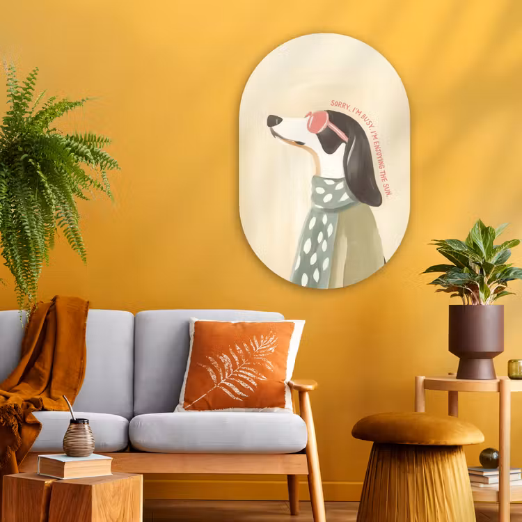 Quote - Hond - Zonnebril Wandcirkel Ovaal Glas middel -sfeer4