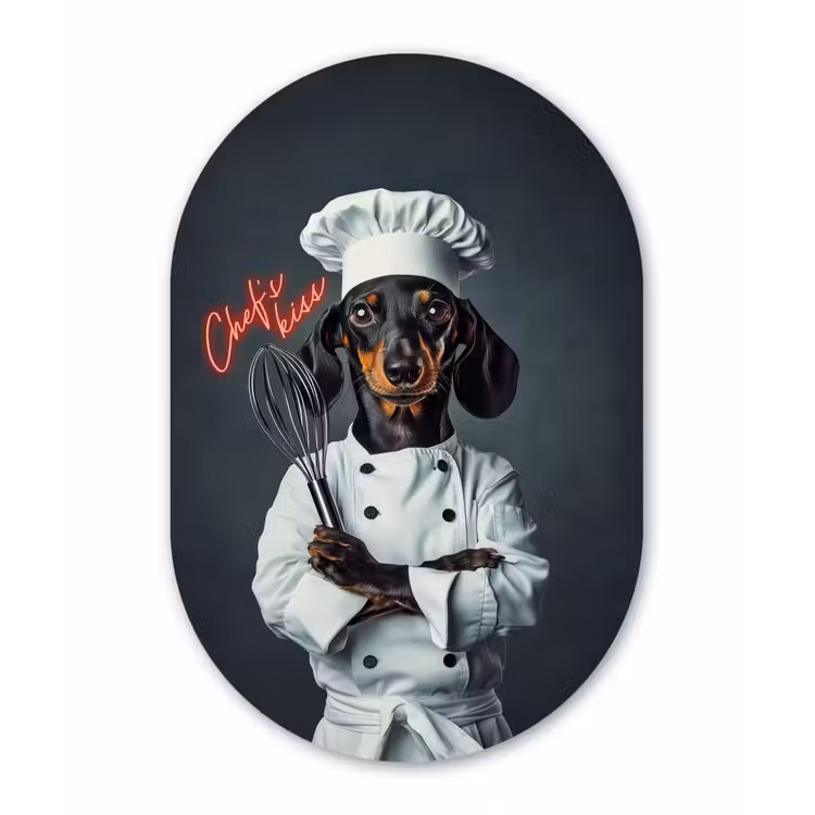 Quote - Neon - Hond - Kokskleding Wandcirkel Ovaal Glas middel -3d