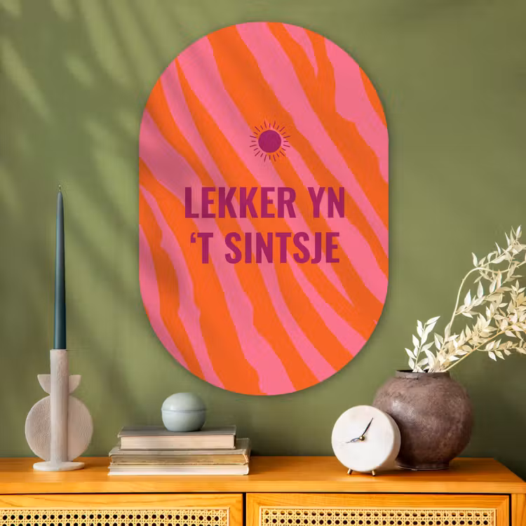 Quote - Zomer - Roze Wandcirkel Ovaal Glas middel -sfeer2