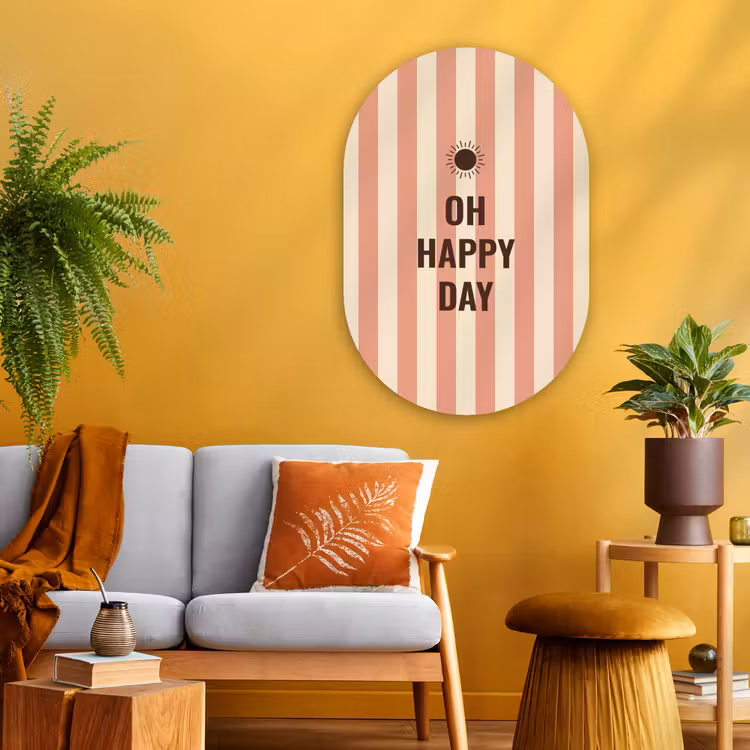 Quote - Zomer - Strepen Wandcirkel Ovaal Glas middel -sfeer4