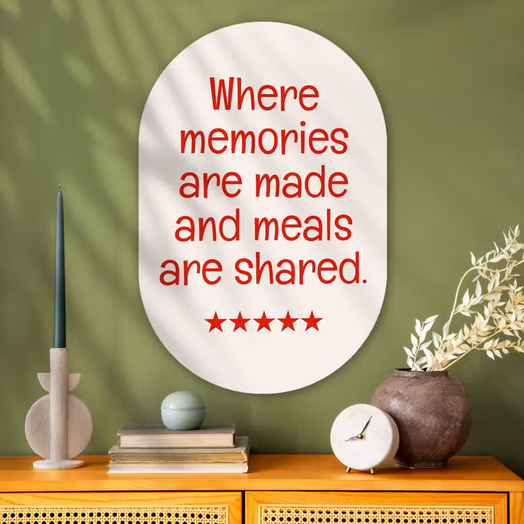 Quote - Sterren - Rood - Memories Wandcirkel Ovaal Glas middel -sfeer2