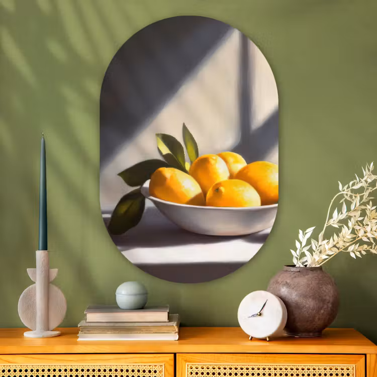Citroenen - Stilleven - Geel Wandcirkel Ovaal Glas middel -sfeer2