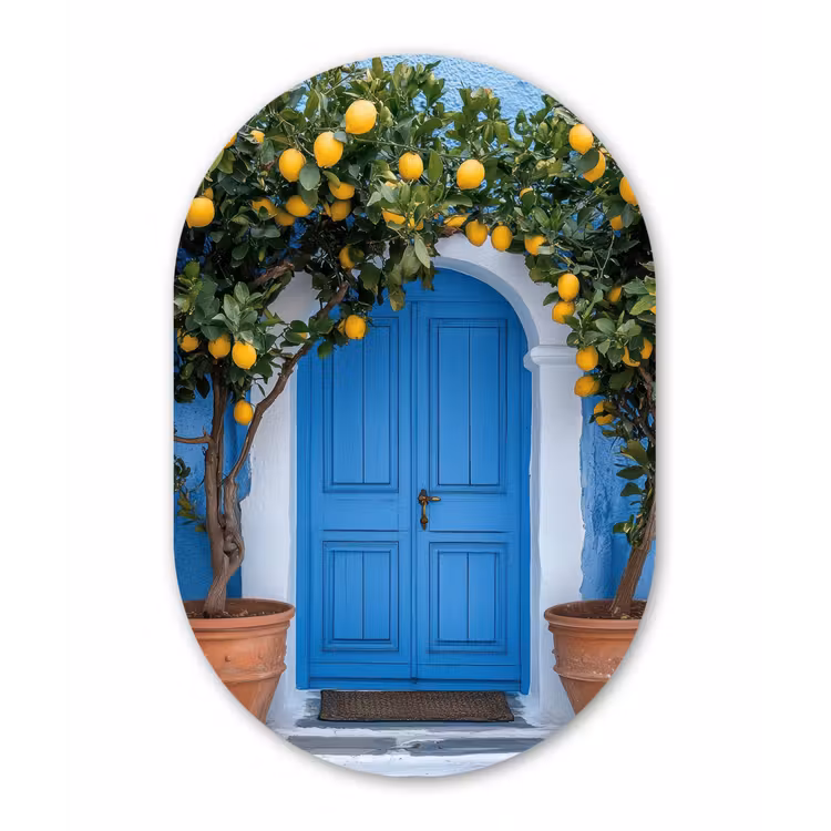 Citroenbomen - Geel - Deur - Potten Wandcirkel Ovaal Glas middel -3d