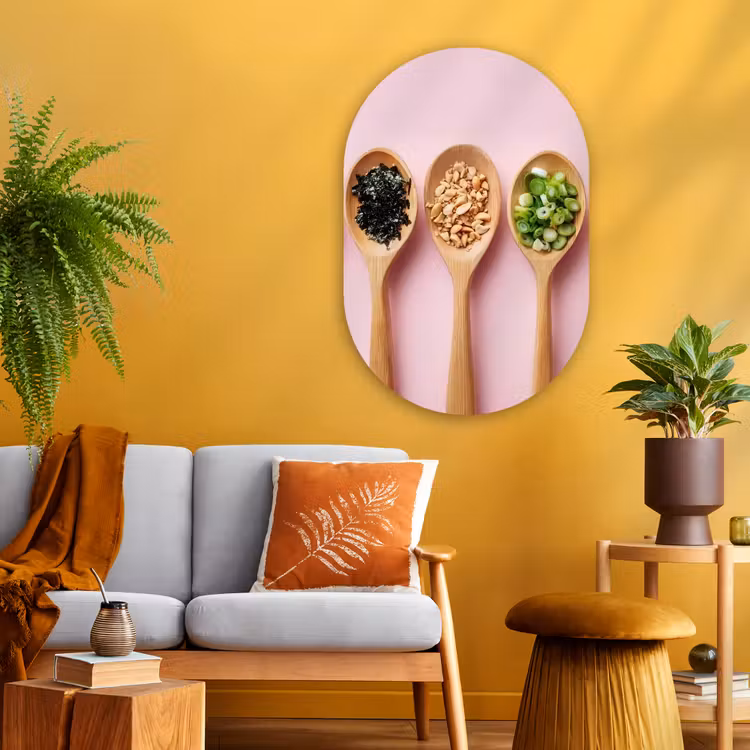 Ingrediënten - Lepels - Hout - Roze Wandcirkel Ovaal Glas middel -sfeer4