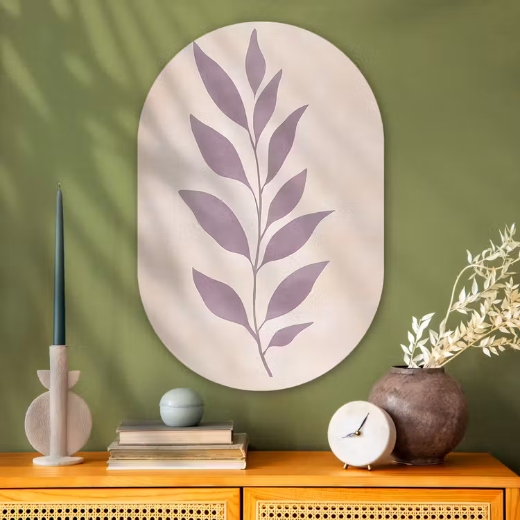 Tak - Bladeren - Minimalistisch - Beige Wandcirkel Ovaal Glas middel -sfeer2