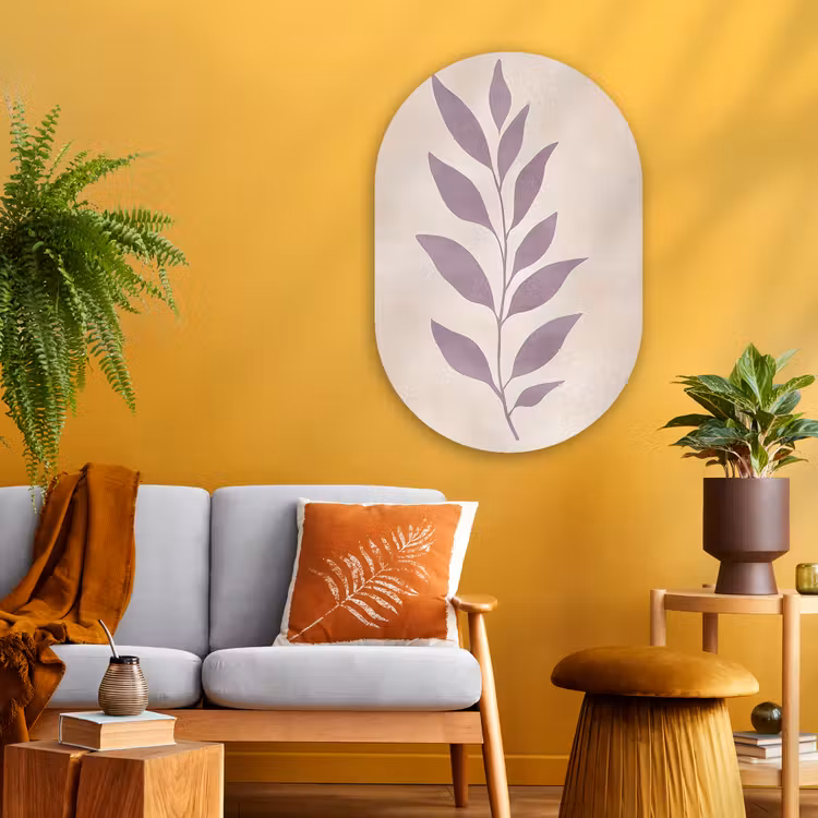 Tak - Bladeren - Minimalistisch - Beige Wandcirkel Ovaal Glas middel -sfeer4