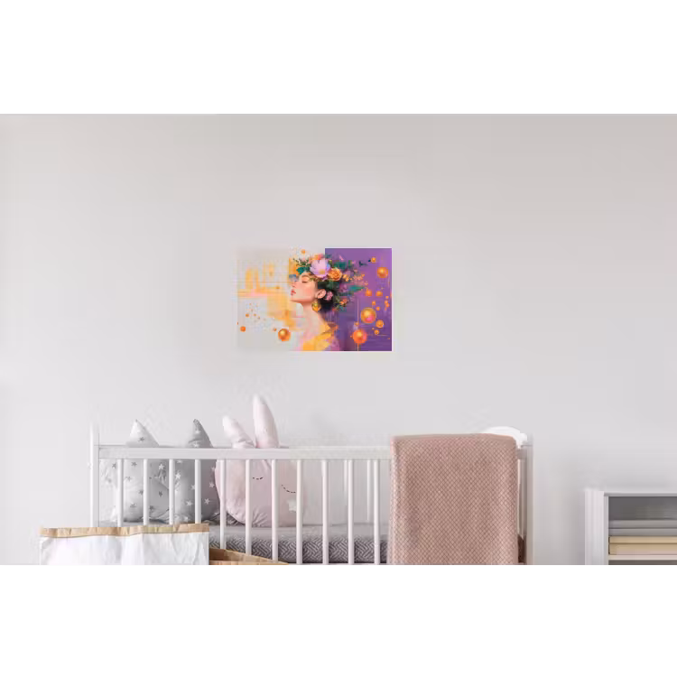 Abstract - Vrouw - Bloemenkroon - Goud Muursticker klein -kinderkamer