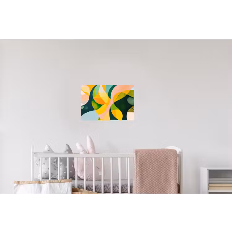 Abstract - Geel - Roze - Groen Muursticker klein -kinderkamer