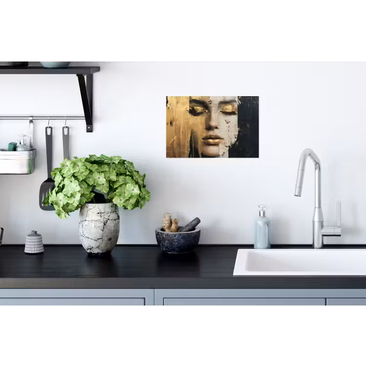Abstract - Goud - Gezicht - Lippen Muursticker klein -keuken