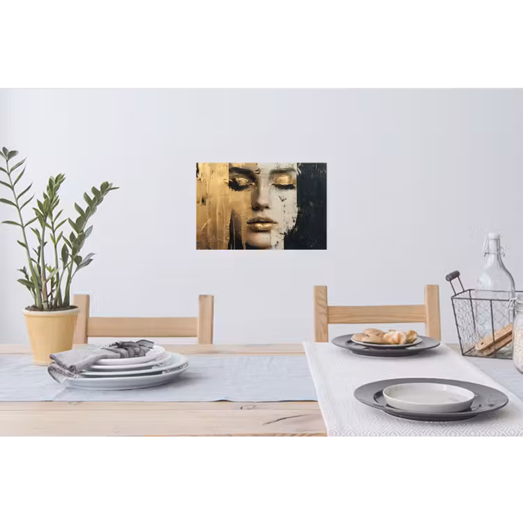 Abstract - Goud - Gezicht - Lippen Muursticker klein -eettafel