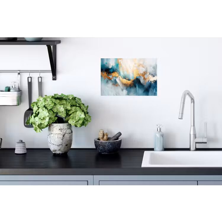 Abstract - Kunst - Gold - Blauw Muursticker klein -keuken