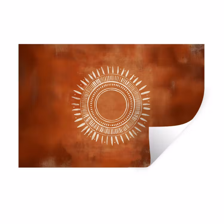 Abstract - Lijnen - Zonnestralen - Roodbruin Muursticker klein -3d